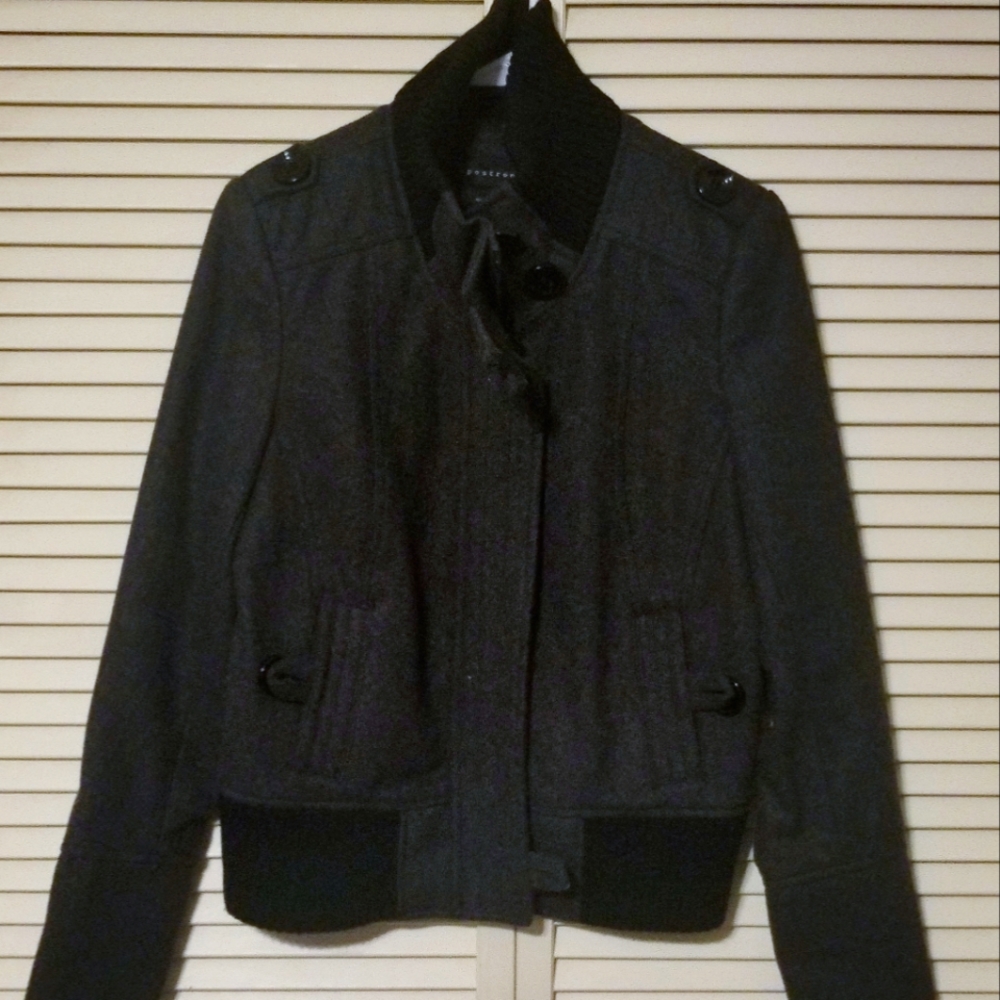 Apostrophe Heavy Wool Blend Dark Gray Coat, Zipper & Buttons, Size Medium